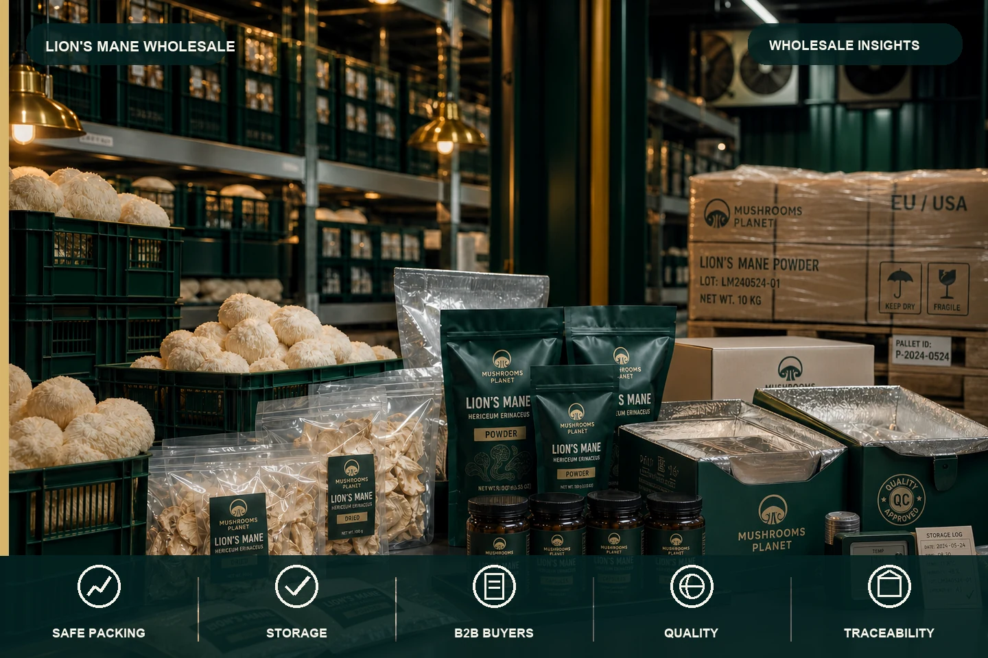 Lion's Mane 卸売注文の梱包と保管